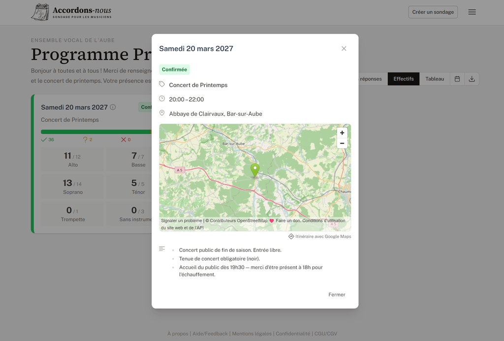 Fiche de route concert